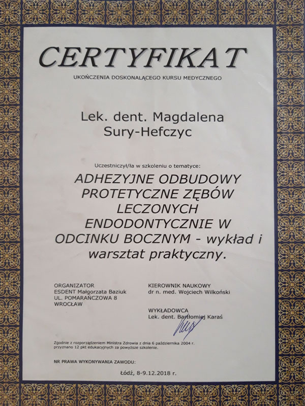 certyfikat uczestnictwa w szkoleniu